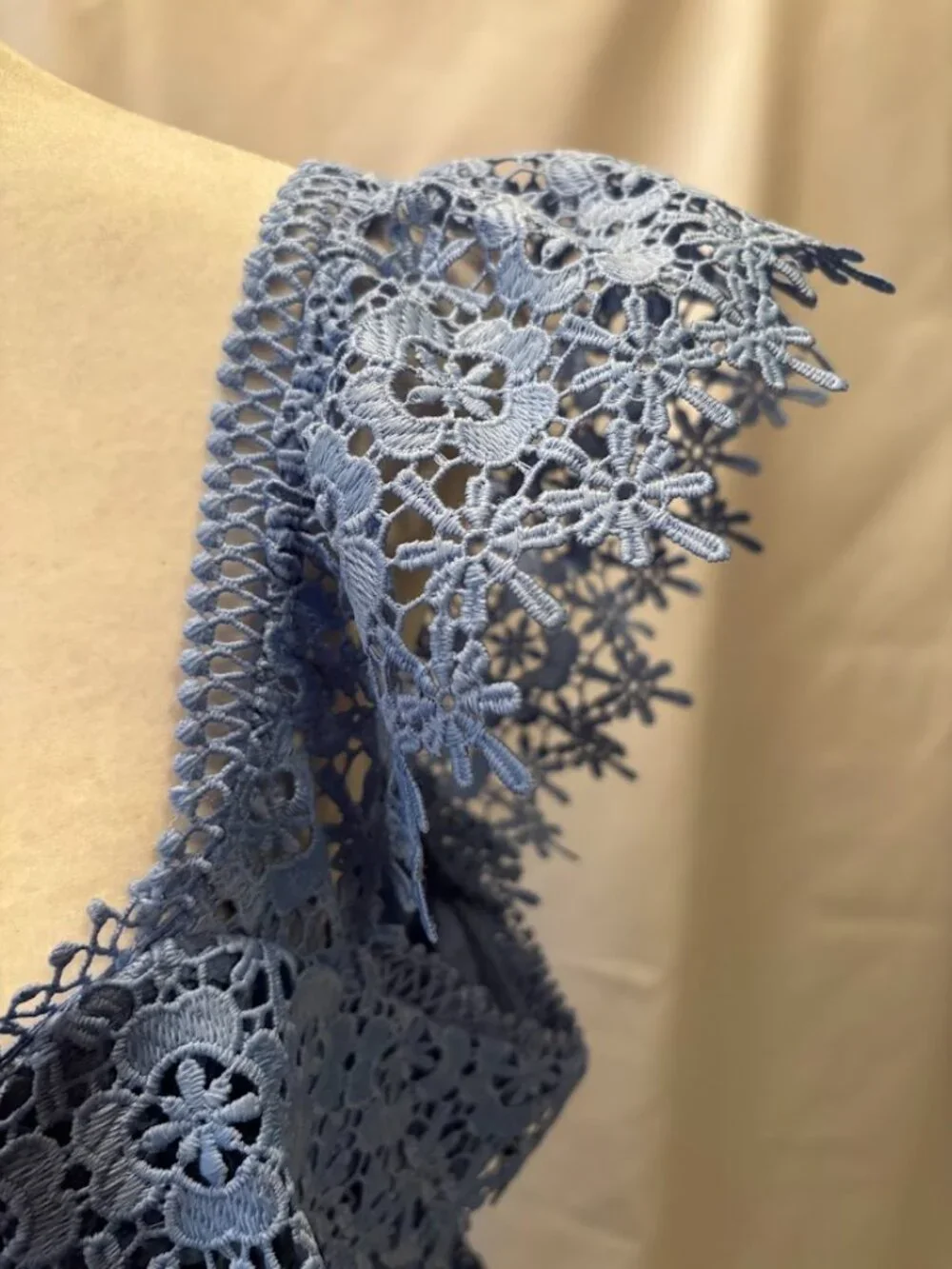 ASOS DESIGN Premium Lace Dress with Ruffle Detail in Blue - Size 14 - Picture 9 of 16